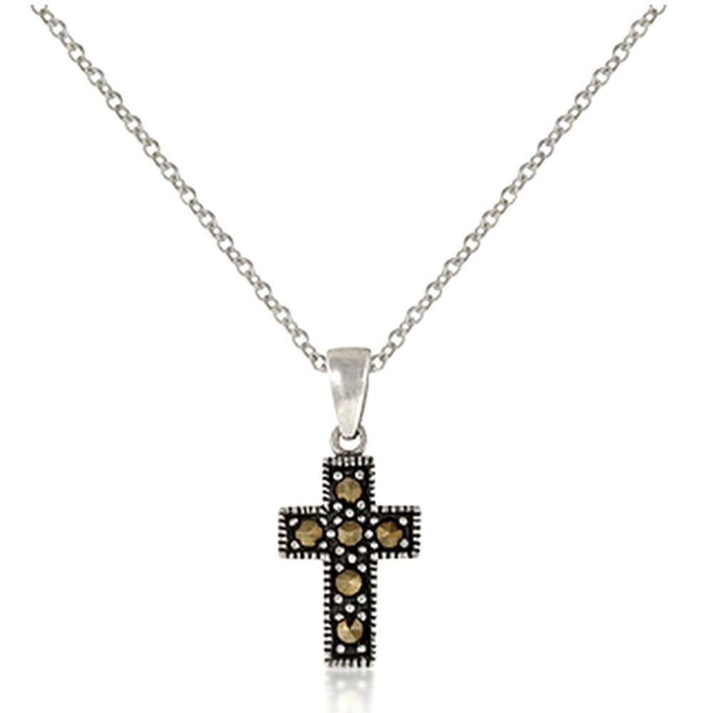 Sterling Silver Marcasite Miniature Cross Necklace